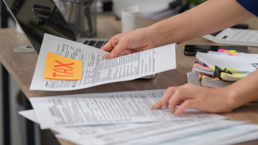 Property tax documents at the table