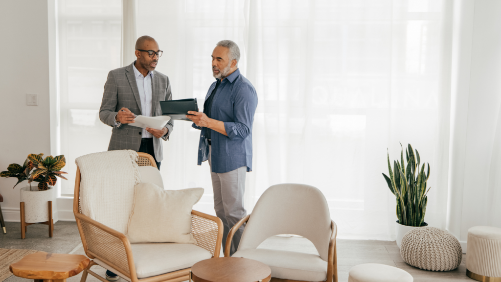 Property owner discussing about claiming property taxes with expert