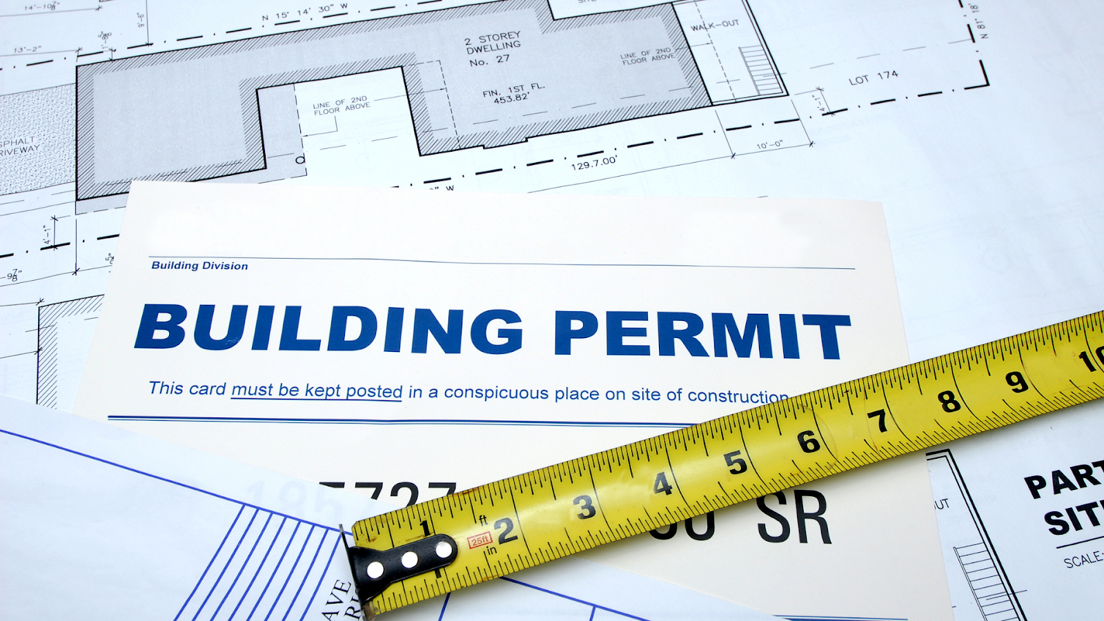 Building permit with property blueprint sketches