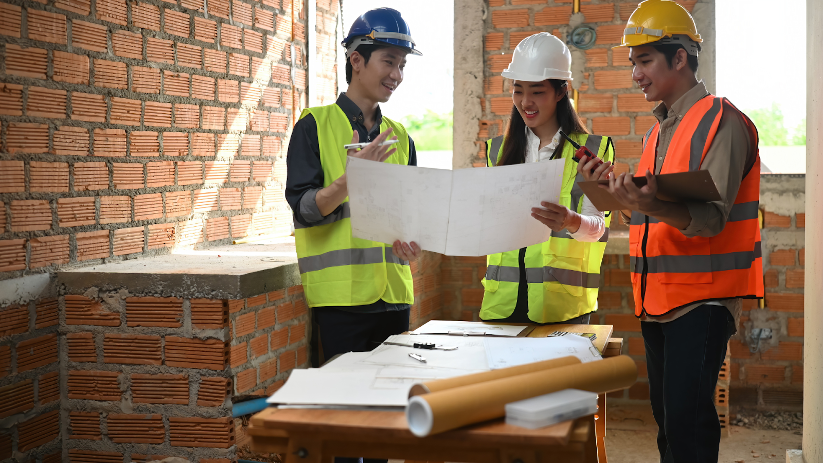 Engineers reviewing home renovation plan