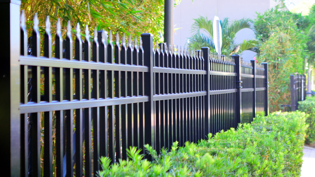 Newly-painted black iron fence