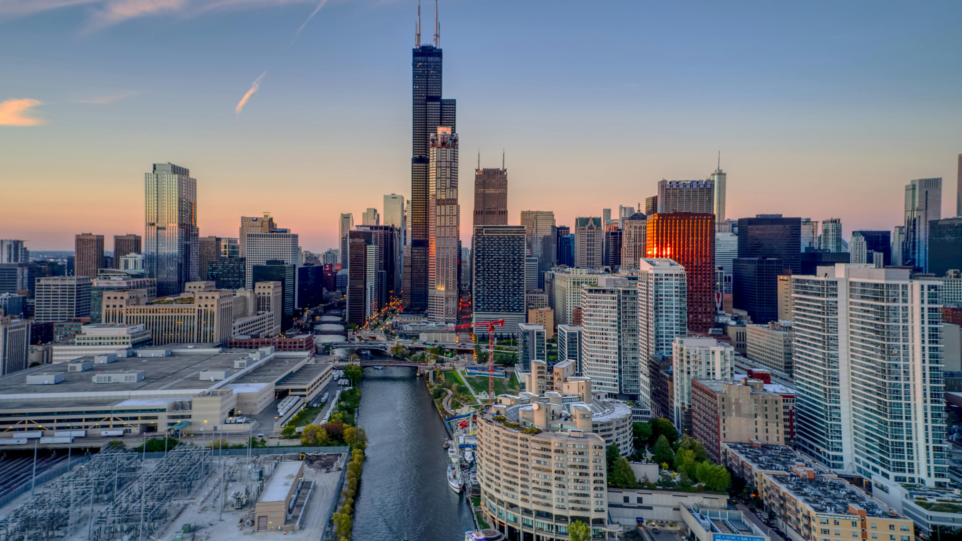 Chicago Skyline at Sunset Featuring Willis Tower