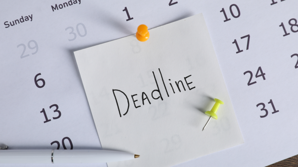 Calendar with a deadline reminder note pinned for property tax appeal