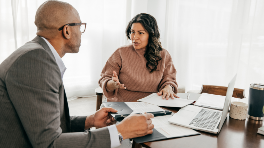 Homeowner discussing property tax assessment appeal with a professional advisor