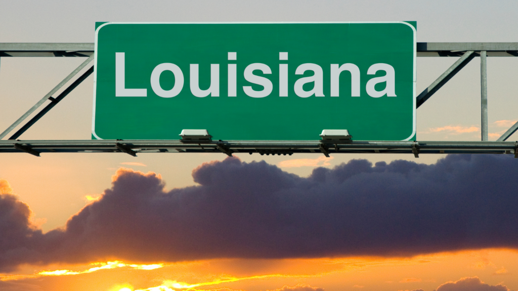 Louisiana welcome sign reflecting the state's low effective property tax rate