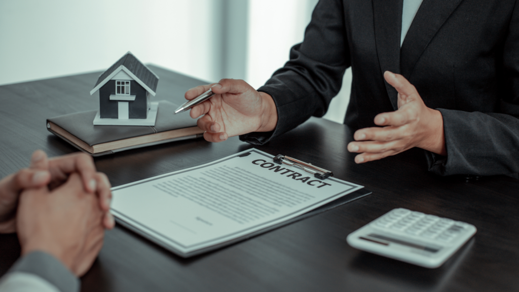 Real estate agent reviewing a contract explaining non-disclosure state property rules
