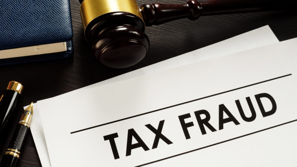 Tax fraud paperwork under gavel highlighting property tax fraud risks