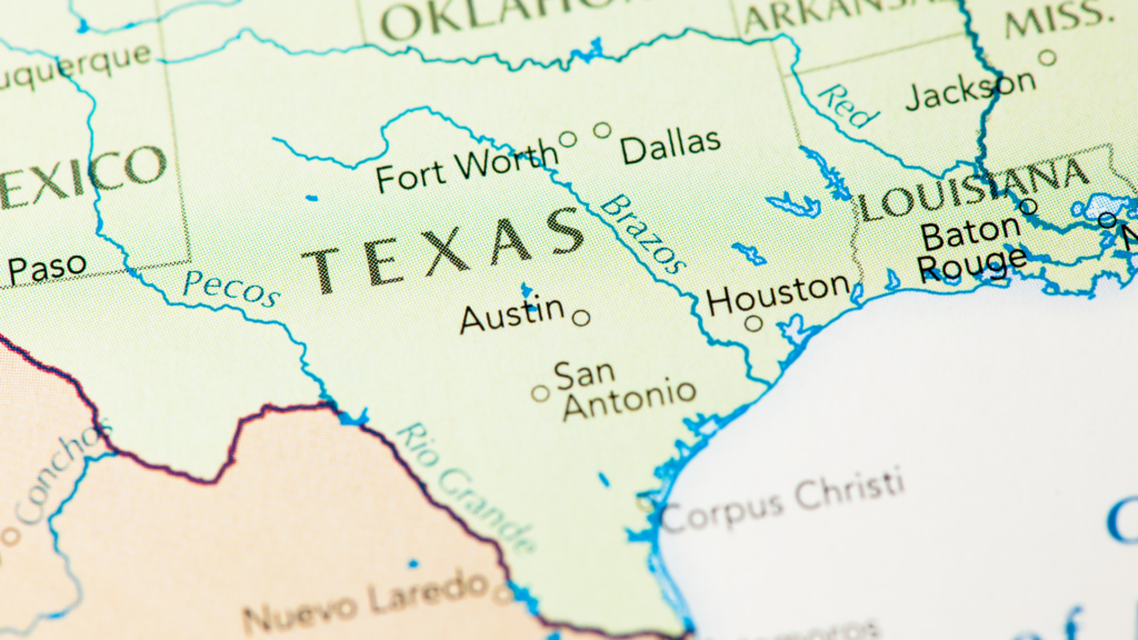 Texas map highlighting high property tax rates without a state income tax